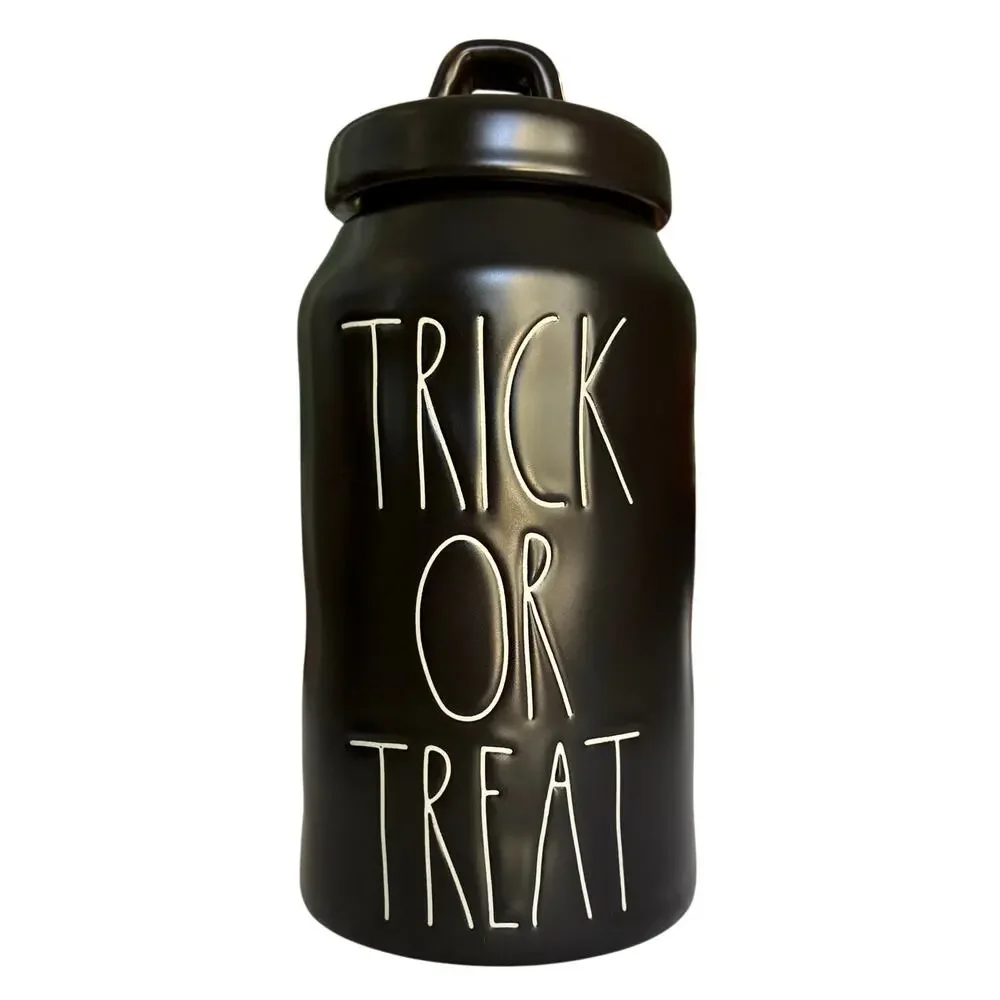 Rae Dunn Trick or Treat Canister Black Ceramic Halloween Kitchen Decor